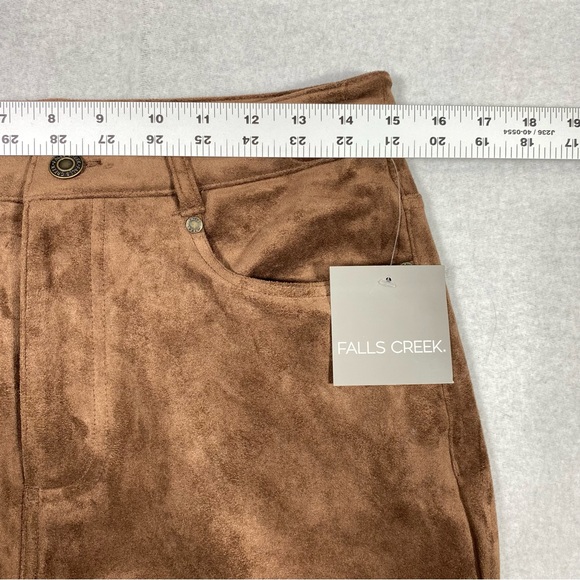 Falls Creek Faux Suede Midi Skirt Women's 8 Brown Front Slit Pockets Elegant NWT - Picture 13 of 14